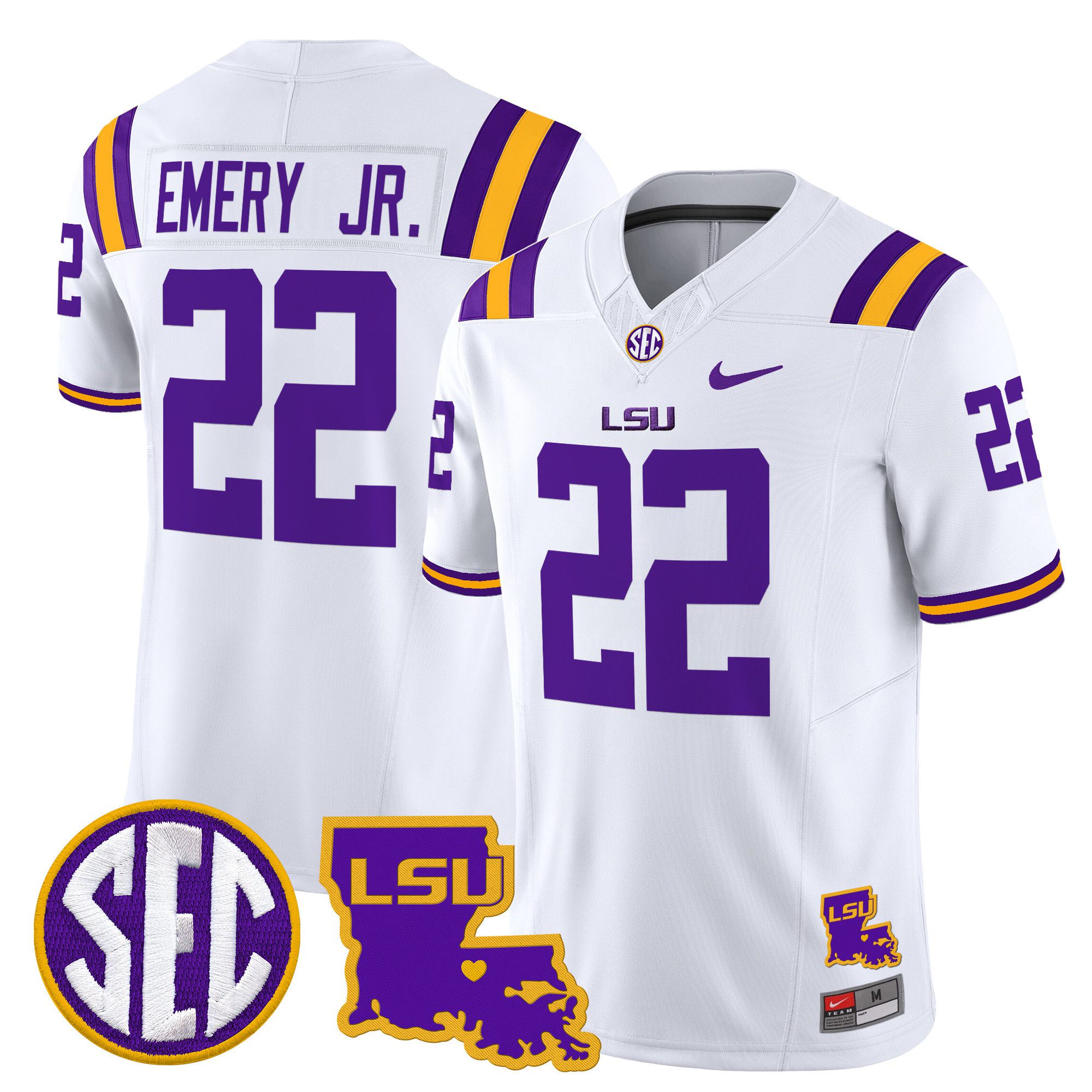 Men LSU Tigers 22 Emery jr White 2024 Nike Louisiana Patch Vapor Limited NCAA Jersey